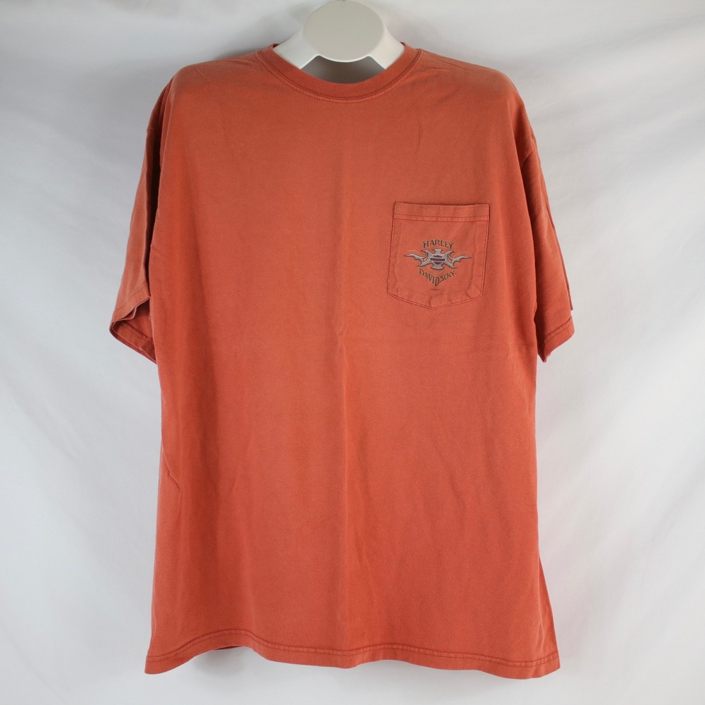 Harley-Davidson Orange Graphic Pocket T-Shirt Men's Size XL